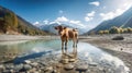 Serenity in the Countryside: Cows in the Riverbed. Generative AI