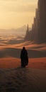 Serenity In Crimson: A Vray Tracing Journey Of A Cloaked Man In The Desert