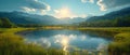 Concept Nature, Sunset, Alpine, Lake, Meadow Serenity at Dusk Alpine Lake Meadow Retreat