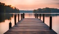 Serenity at Dusk A Majestic Pier and Tranquil Lake Embrace