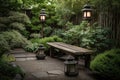 serenity garden with zen bench and lanterns for a peaceful escape