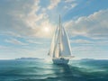 Serenity on the Horizon: Golden Hour Sailboat. Ai generated. Royalty Free Stock Photo