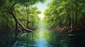 Serenity Of Mangrove: A Captivating River Painting