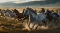 Serenity in Motion: Majestic Horses Galloping Across an Expansive Landscape