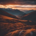 Serenity in the Mountains: A Fiery Sunset Royalty Free Stock Photo