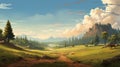 Serenity In Nature: A Breathtaking Digital Painting Of A Mountain Landscape
