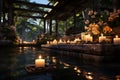 Serenity in nature garden spa, candlelight, flowing water, perfect for massage Royalty Free Stock Photo