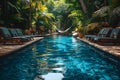 Serenity Pool Oasis with Lush Greenery & Relaxing Hammock. Concept Outdoor Photoshoot, Colorful