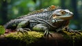 Serenity in the Rainforest: Majestic Iguana Basking on Tree Branch