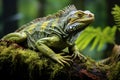Serenity in the Rainforest: Majestic Iguana Perched on Moss-Covered Branch