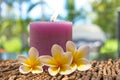Serenity with scented candle and plumeria flowers.