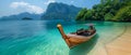 Serenity at Sea: Longtail Boat Amidst Andaman Bliss. Concept Nature Photography, Seaside Scenes,