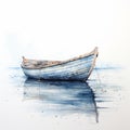 Serenity Seeker: Minimalistic Watercolor Painting Of An Old Wooden Boat