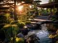 Serenity Space: A Meditation Garden with Gentle Waters and Illuminated Tranquility