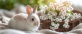 Concept Springtime Beauty, Nature Photography, Fluffy Serenity in Spring A Rabbit Amid Blooms