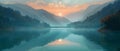 Serenity at Sunrise: Reflective Waters by the Mountain Dam. Concept Nature Photography, Mountain Royalty Free Stock Photo