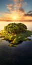 Serenity At Sunset: A Captivating Island Landscape With Lush Greenery