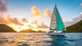 Serenity at Sunset: Classic Sailboat Gliding Through Caribbean Waters Royalty Free Stock Photo