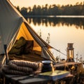 Serenity at Twilight: An Award-Winning Camping Experience by the Swedish Lakeside Royalty Free Stock Photo