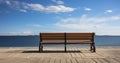 The Serenity of an Unoccupied Bench on the Pier with a calm ocean in the background. Generative AI