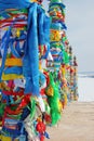 Serge. Sacred poles with colored ribbons in island Olkhon. Burkhan, Lake Baikal