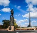 Sergei Korolev monument in Cosmonauts Alley in Moscow. Sergei Korolev was Soviet designer of rocket engines and space systems Royalty Free Stock Photo
