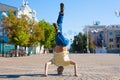 Sergey Pustovoyt. Man dancing yellow shirt blue jeans Royalty Free Stock Photo