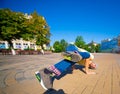 Sergey Pustovoyt. Man dancing yellow shirt blue jeans Royalty Free Stock Photo