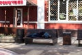 SERGIEV POSAD, RUSSIA - SEPTEMBER, 09, 2018: a homeless person sleeping on the bench Royalty Free Stock Photo