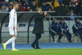 Serhiy Rebrov stays at the edge of the field and shows one finger while he talks to his players, UEFA Europa League Round of 16 se