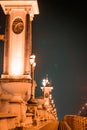 The Seri Gemilang bridge column at night in Putrajaya