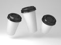 Serial image paper coffee cups for presentation logo or illustration levitate