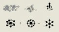 A series of abstract, geometric diagrams with hexagonal patterns and circular nodes, Royalty Free Stock Photo