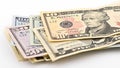 Series American money 5,10, 20, 50, new 100 dollar bill on white background clipping path. Pile US banknote