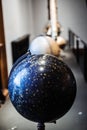 Warsaw, Poland - March 19, 2024. Row of Antique Celestial Globes on Display