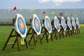 Series of archery clear targets in green field Royalty Free Stock Photo