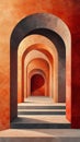 A series of archways leads to a bright, orange room. Royalty Free Stock Photo