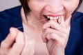 Series of Asian woman flossing teeth with oral floss Royalty Free Stock Photo