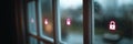 Security Breach Alert Displayed on Window With Blinking Lock Symbols in a Dimly Lit Environment Royalty Free Stock Photo