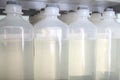 Series of bottles with medical solutions in the warehouse Royalty Free Stock Photo
