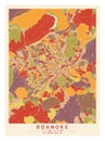 Roanoke Virginia USA Creative Color Block Map Decor Serie