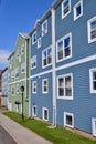 Series of colourful house exteriors along street in Charlottetown Royalty Free Stock Photo