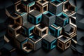 a series of cubes with a black background and a blue center and a gold center and a black center