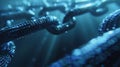A series of data blocks forming a chain demonstrating the speed and efficiency of blockchain networks in processing and