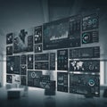 A series of digital dashboards displaying various data visualizations and analytics on Royalty Free Stock Photo
