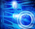 Series disk storage disks of the mainframe in data center with hi speed internet technology with 3d planet earth