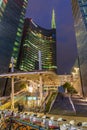 Series of evening views of Gae Aulenti square in Milan