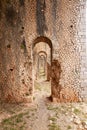 Series of external arches supporting the Roman ruins of the temple of Jupiter Anxur, Terracina, Lazio, Italy Royalty Free Stock Photo