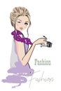 Series of Fashion cute girls sketches with accessories. Beautiful women.