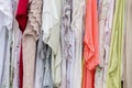 Series of female summer dresses hanging on a hanger on the market for sale Royalty Free Stock Photo